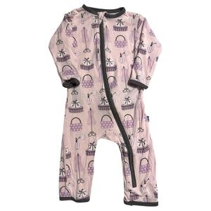 KicKee Pants Bamboo Pajamas 0-3M Purple Print, Shoulder to Stride 14”